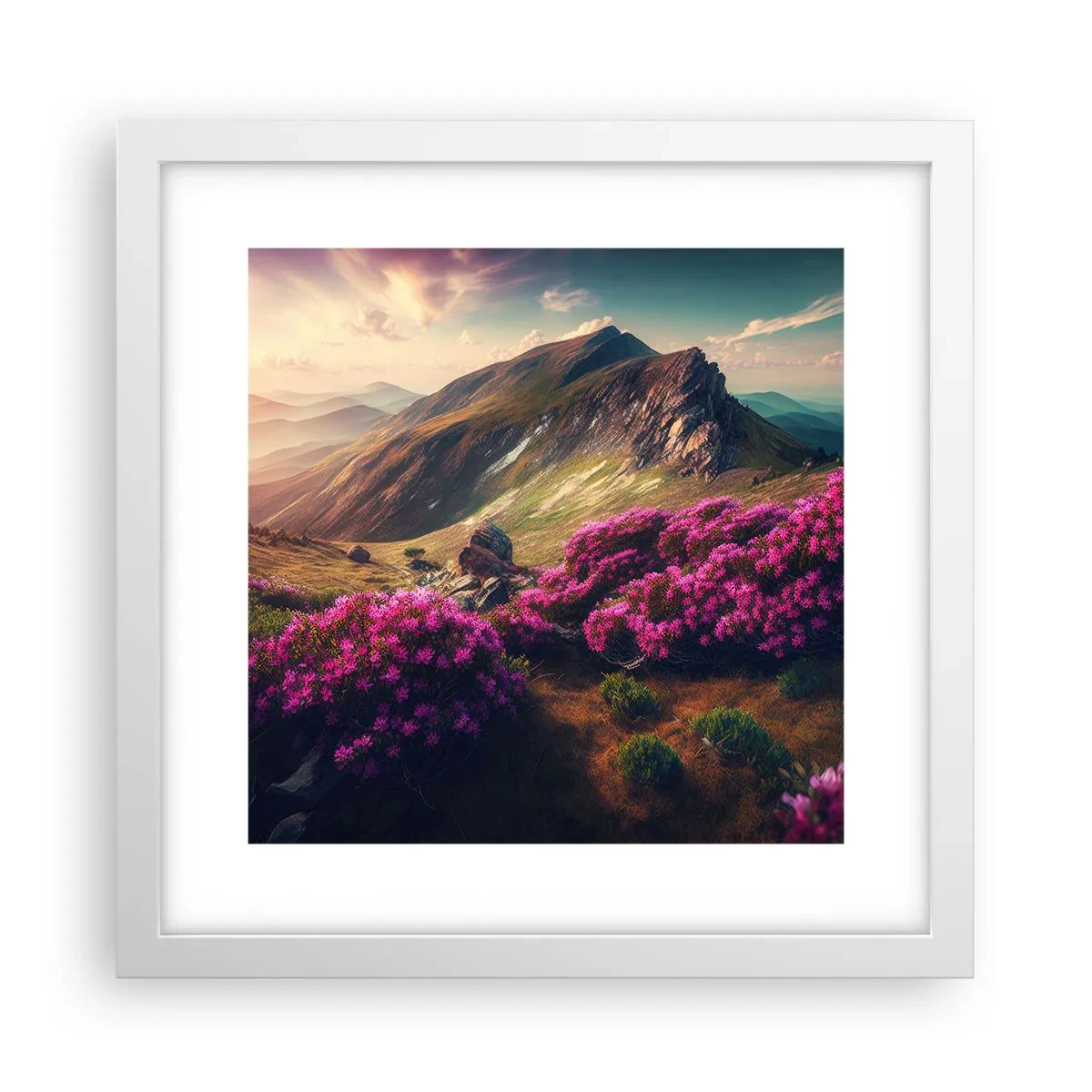Plakát v bílém rámu - Léto na horách - 30x30 cm
