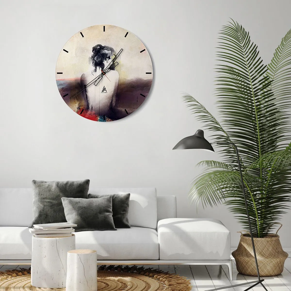 Nástěnné hodiny - Jemné linie, oválné tvary - 30x30 cm