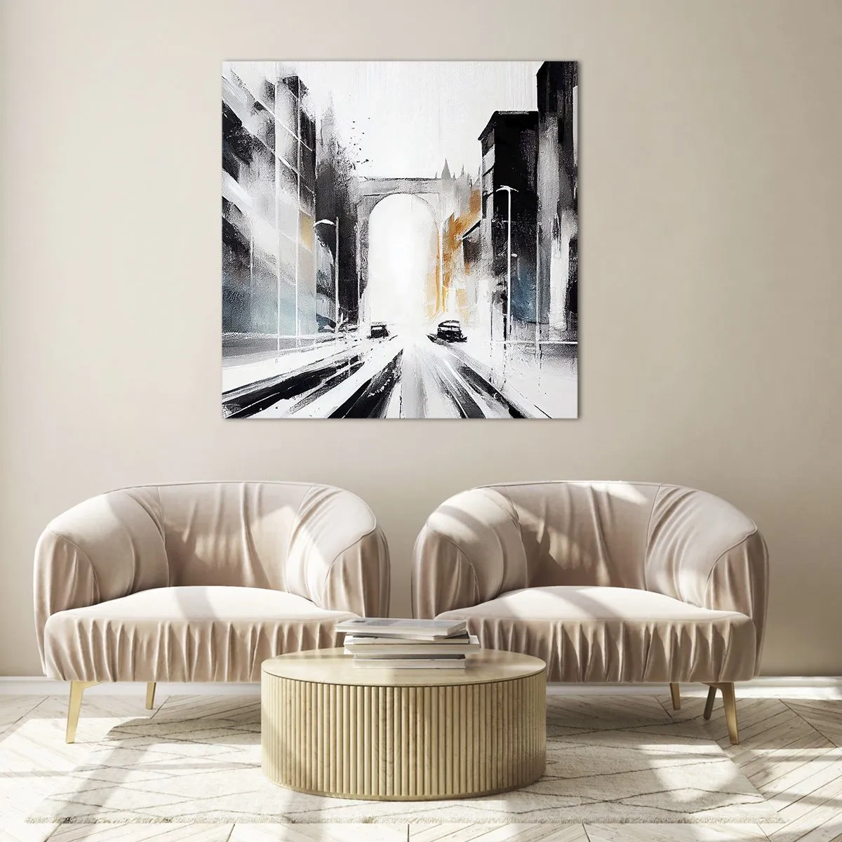 Obraz na skle - Studie města: architektura a pohyb - 30x30 cm