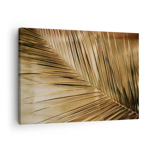 Obraz na plátně - Zlatý palmový list na pevném pozadí - 70x50cm - Přírodní kolonáda - Moderní nástěnná dekorace do obývacího pokoje a ložnice ARTTOR