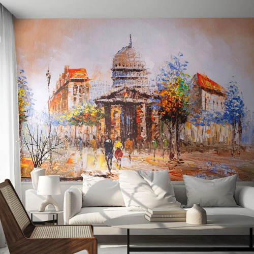 Fototapeta Standard Eco - Impresionistické panorama města s kopulí a lidmi - 100x70cm - Pařížská procházka - Moderní nástěnná dekorace do obývacího pokoje a ložnice ARTTOR