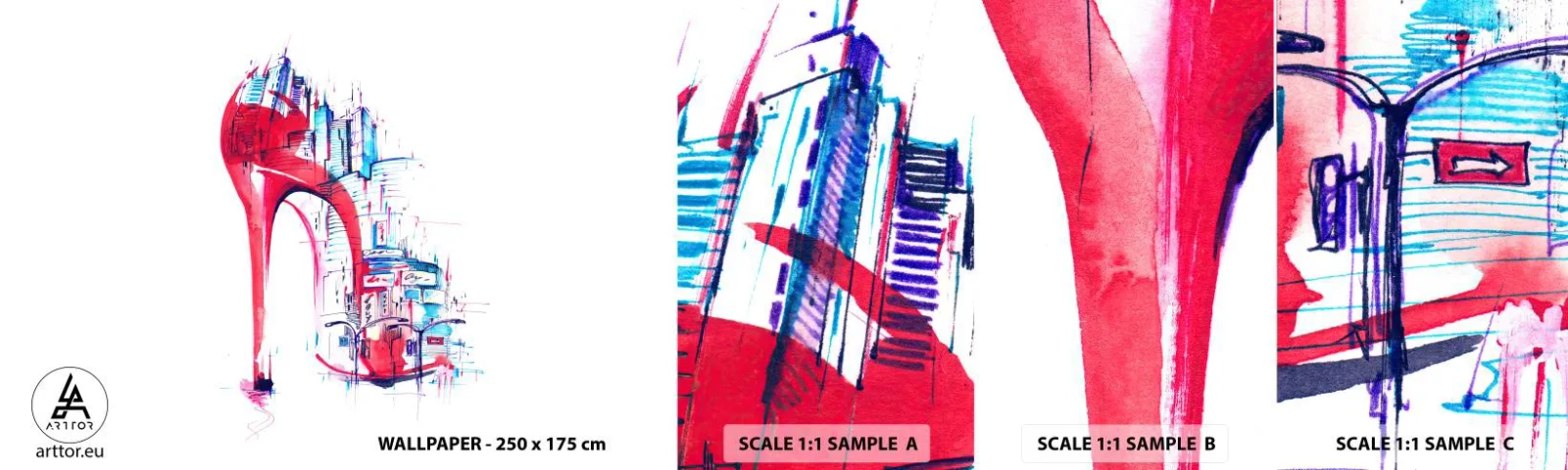 Vzor Fototapety Samolepicí Deluxe Sticker - Velkoměstská elegánka - Abstrakce, Architektura, Dámská obuv - 100x30 cm