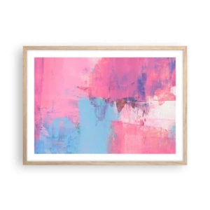 Plakát v rámu světlý dub - Růžová, modrá a špetka světla - 70x50 cm