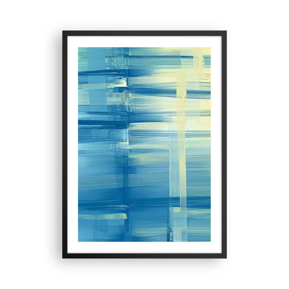 Plakát v černém rámu - Abstraktní kompozice v odstínech modré a žluté - 50x70cm - Kompozice v tyrkysu - Moderní nástěnná dekorace do obývacího pokoje a ložnice ARTTOR