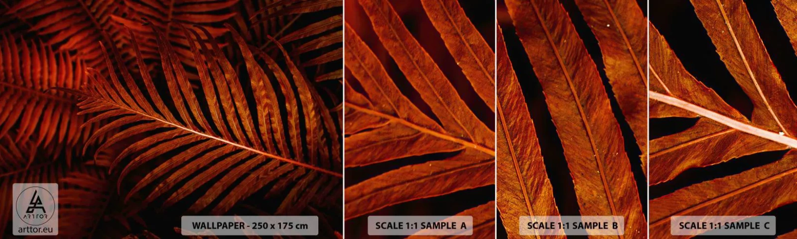 Vzor Fototapety Samolepicí Deluxe Sticker - Žár života - Abstrakce, Palmové listy, Tropická rostlina - 100x30 cm