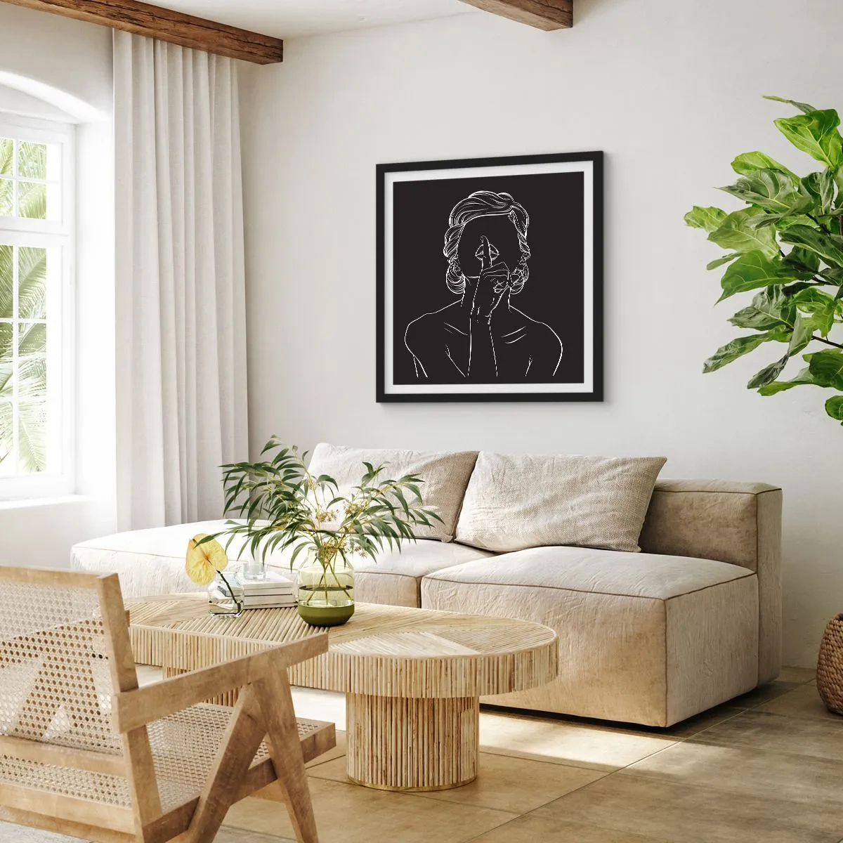 Plakát v černém rámu - Krása rozkvétá v tichu - 60x60 cm