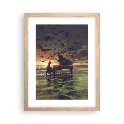 Plakát v rámu světlý dub - Koncert na piano a vlny - 30x40 cm