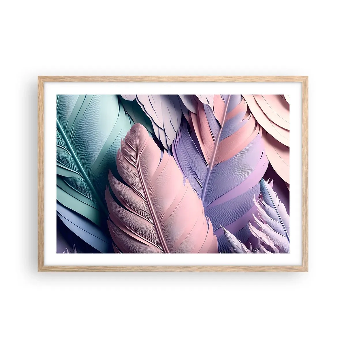Plakát v rámu světlý dub - Ptačí styl - 70x50 cm