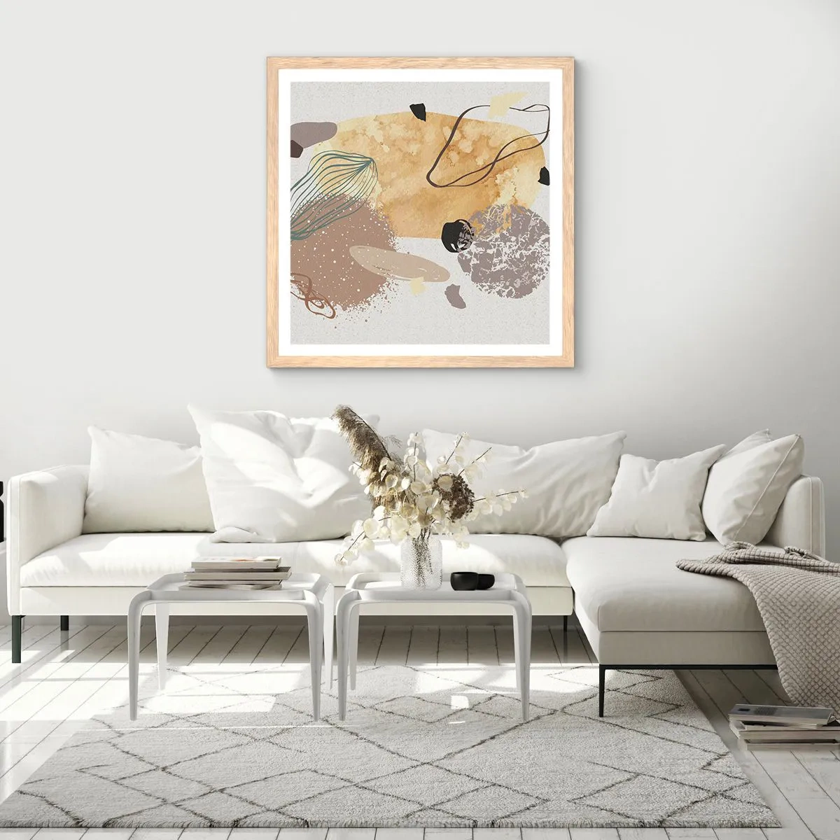 Plakát v rámu světlý dub - Abstraktní švestka - 40x40 cm