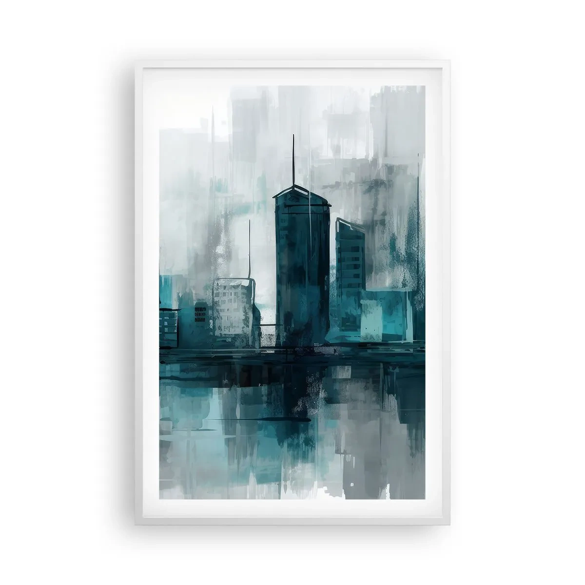 Plakát v bílém rámu - Město v barvě deště - 61x91 cm