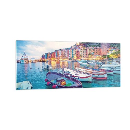 Obraz na skle - Barevný večer v přístavu - 100x40 cm