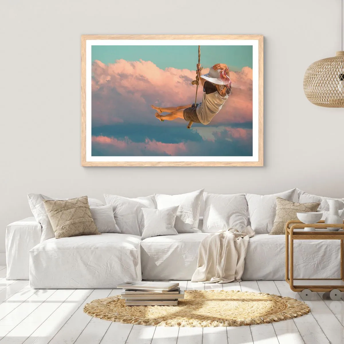 Plakát v rámu světlý dub - Hra v oblacích - 91x61 cm