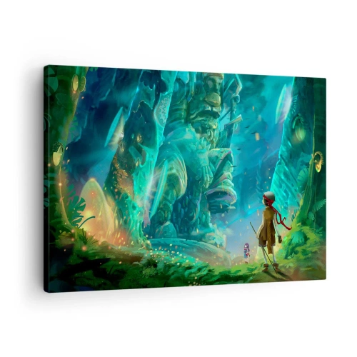 Obraz na plátně - Kouzelný les s postavou průzkumníka - 70x50cm - Z velké Knihy pohádek - Moderní nástěnná dekorace do obývacího pokoje a ložnice ARTTOR