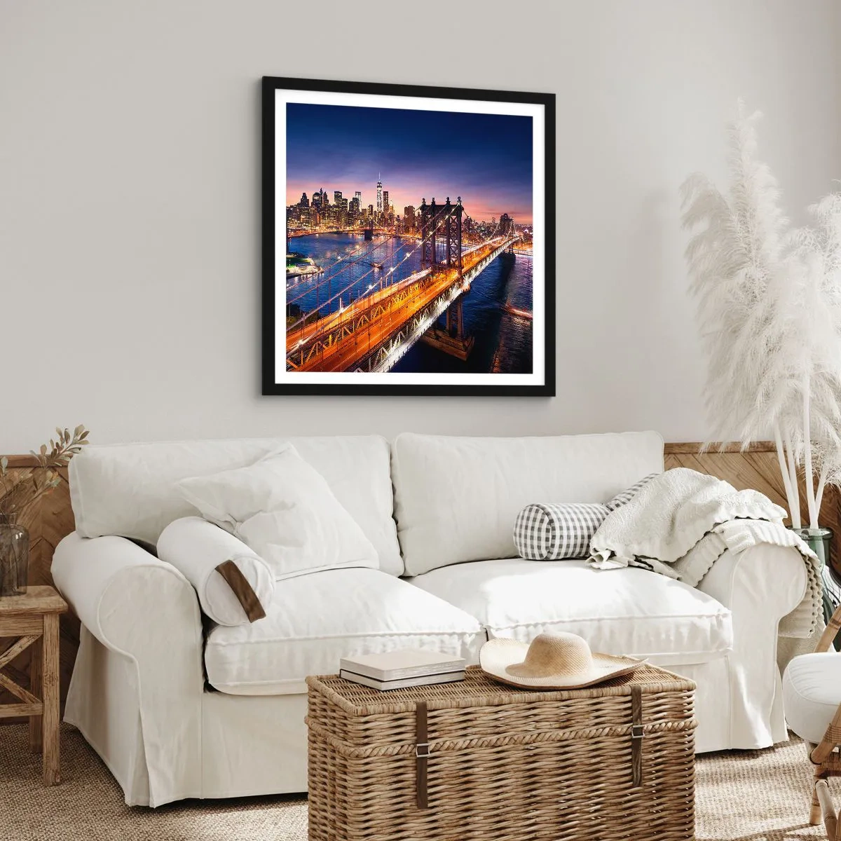 Plakát v černém rámu - Zářící most do srdce města - 50x50 cm