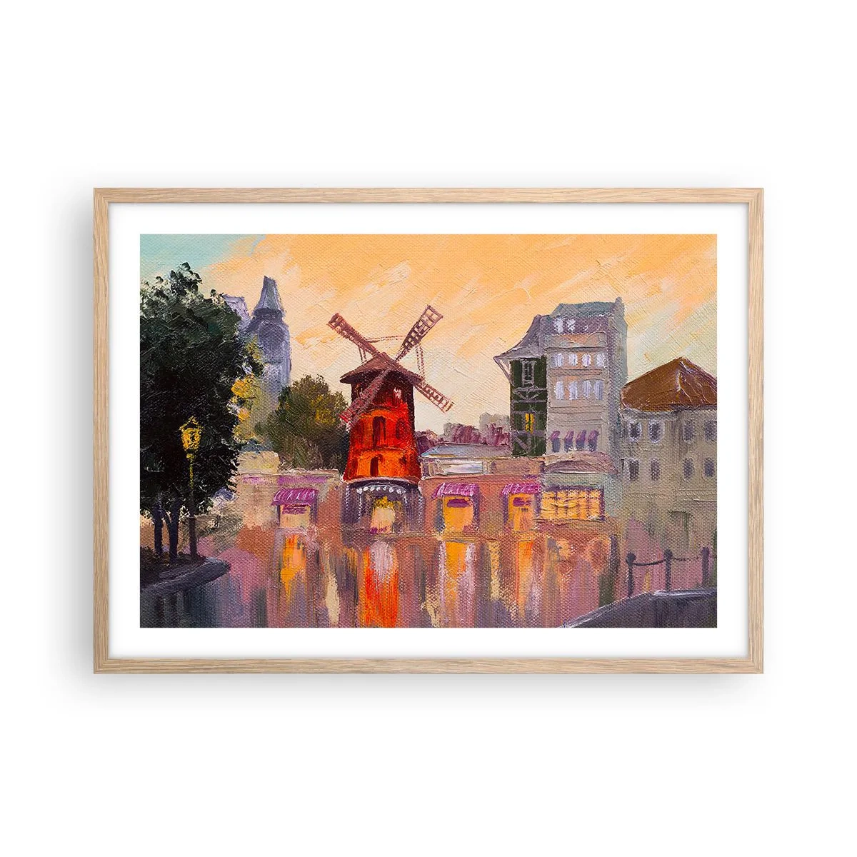 Plakát v rámu světlý dub - Pařížské ikony – Moulin Rouge - 70x50 cm