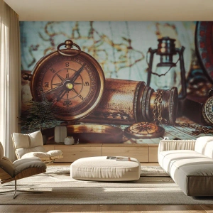 Fototapeta Premium Canvas - Pirátské dobrodružství v Karibiku čeká - Námořní, Piráti, Kompas - 200x140 cm