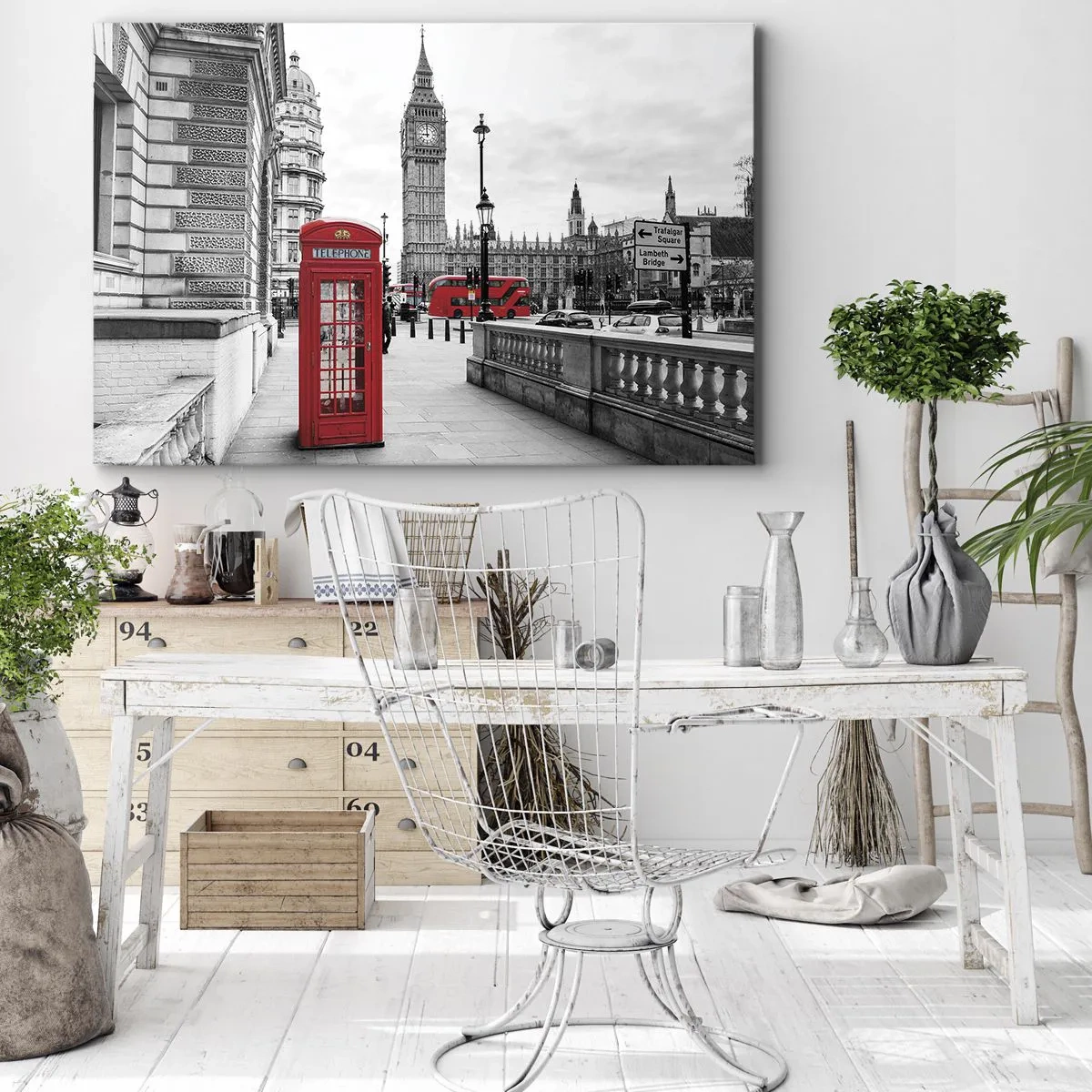 Obraz na plátně - Červená telefonní budka s Big Benem v pozadí v Londýně - 70x50cm - Nepochybně Londýn - Moderní nástěnná dekorace do obývacího pokoje a ložnice ARTTOR