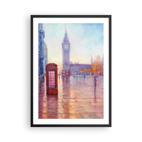 Plakát v černém rámu - Big Ben a červená telefonní budka v deštivý den - 50x70cm - Londýnský podzimní den - Moderní nástěnná dekorace do obývacího pokoje a ložnice ARTTOR