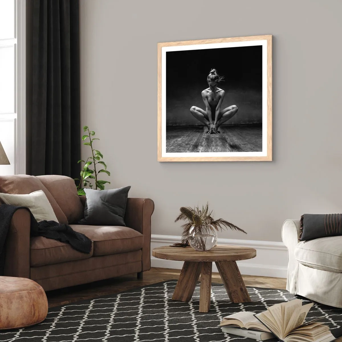 Plakát v rámu světlý dub - Koncentrace taneční energie - 40x40 cm