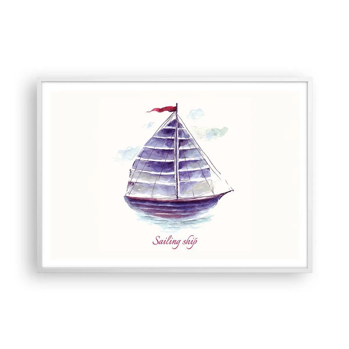 Plakát v bílém rámu - Napnuté plachty a klidná voda - 100x70 cm