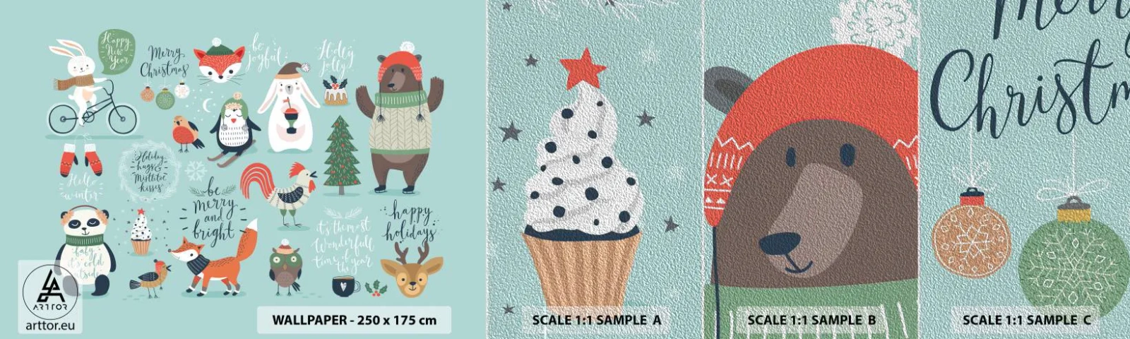 Vzor Fototapety Premium Sand - Ať jsou vždy Vánoce! - Pro děti, Zima, Veselá zvířata - 100x30 cm