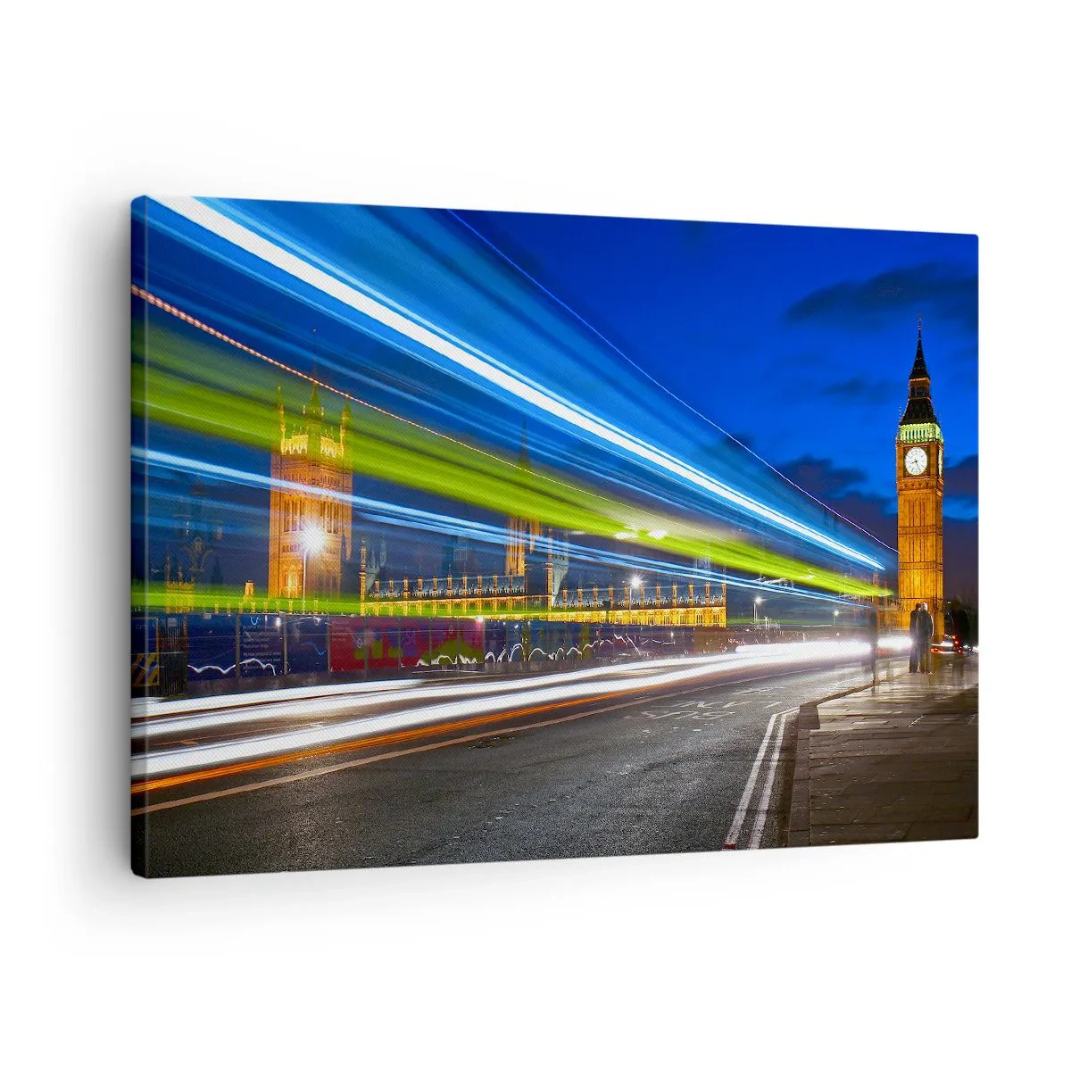 Obraz na plátně - Big Ben v noci s efektem světel v pouličním provozu - 70x50cm - Pod dohledem Big Bena - Moderní nástěnná dekorace do obývacího pokoje a ložnice ARTTOR