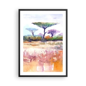Plakát v černém rámu - Akvarelový obraz savany s akáciemi. - 50x70cm - Barvy savany - Moderní nástěnná dekorace do obývacího pokoje a ložnice ARTTOR