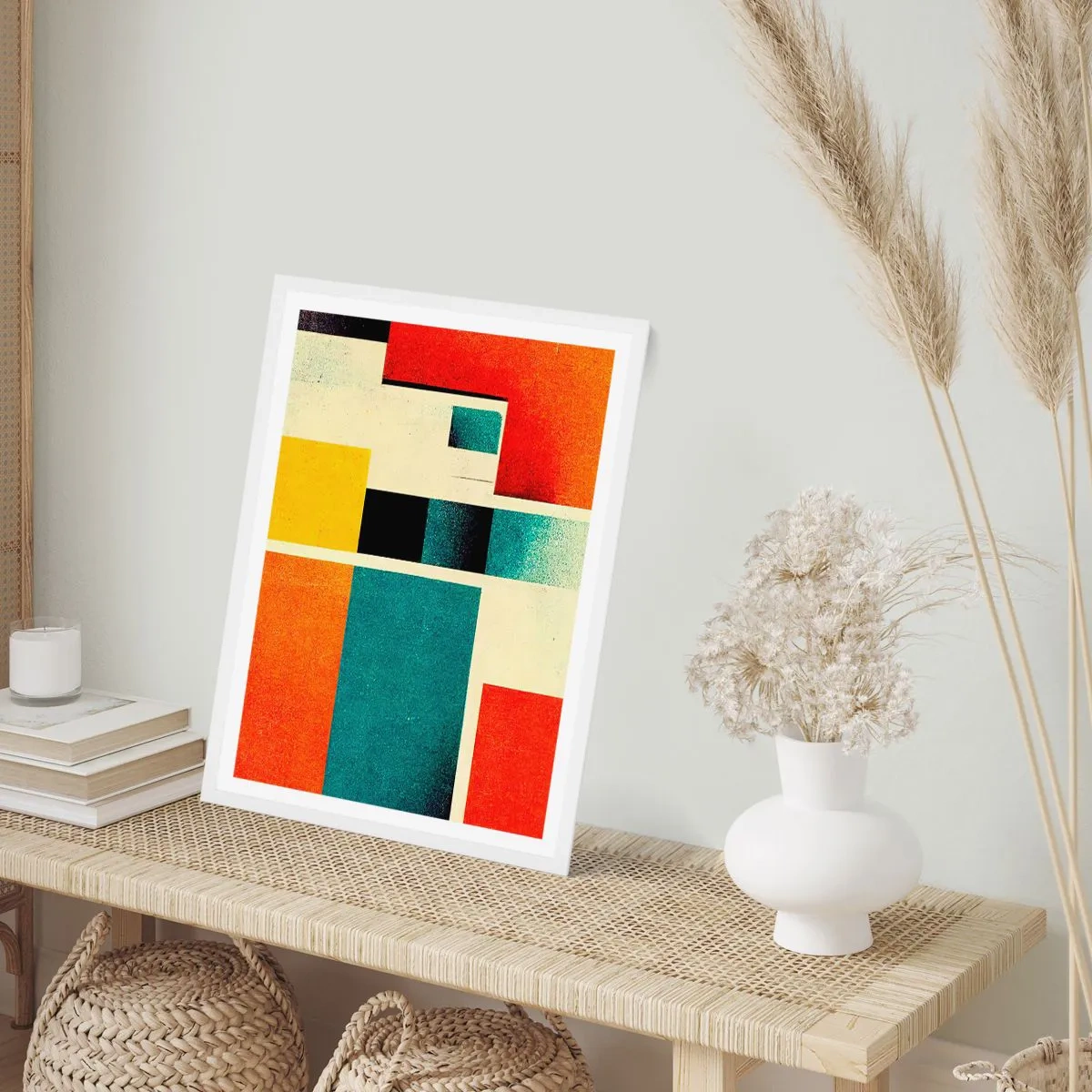 Plakát v bílém rámu - Geometrická abstrakce – dobrá energie - 50x70 cm