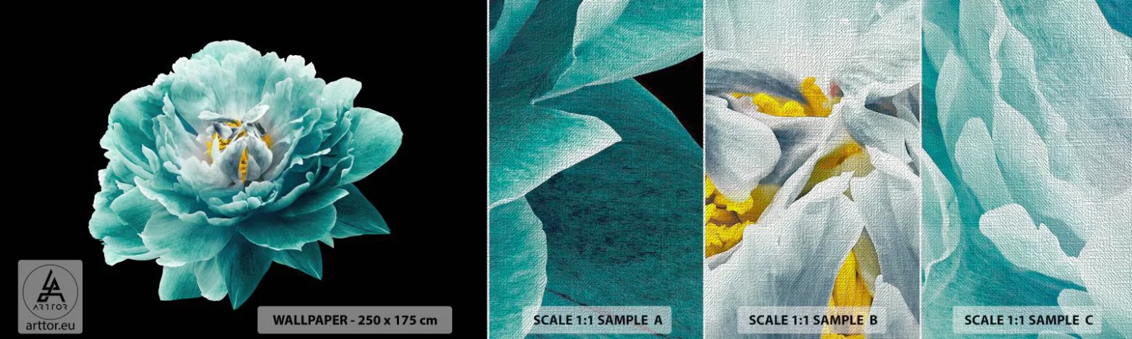 Vzor Fototapety Premium Canvas - Modré a zlaté okvětní lístky - Květ, Kvetoucí, Pivoňka - 100x30 cm