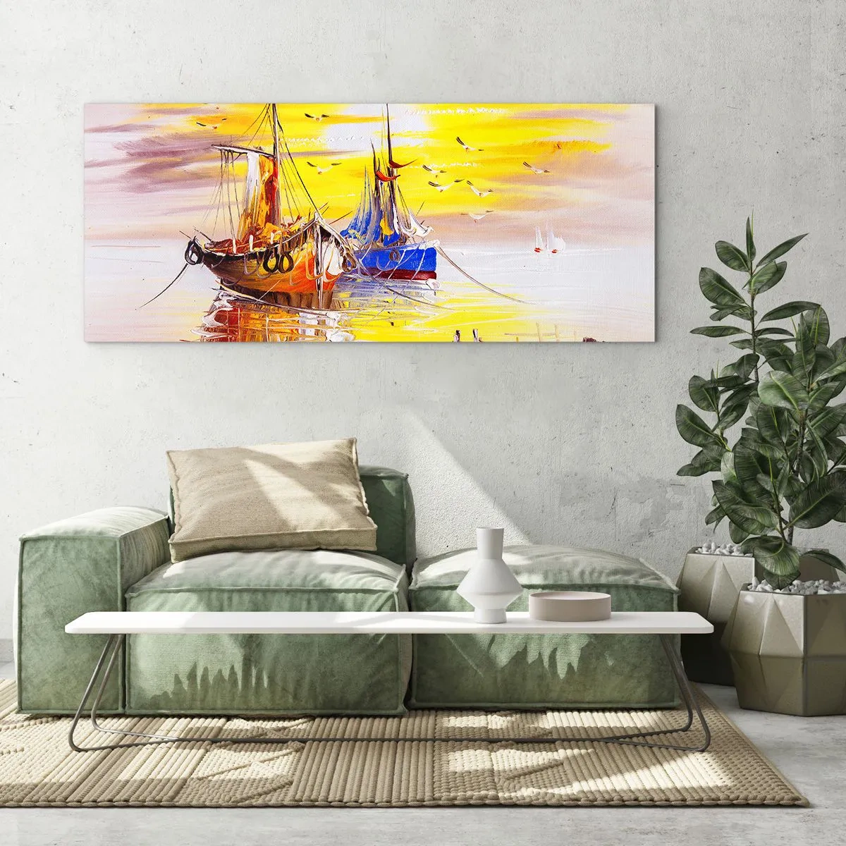 Obraz na skle - Zasloužený odpočinek v přístavu - 90x30 cm