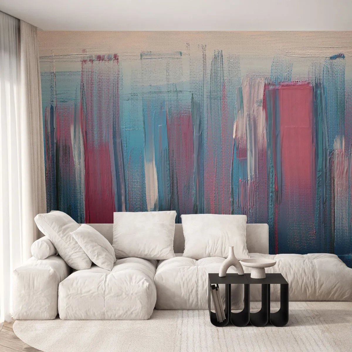 Fototapeta Premium Canvas - Vertikální kompozice v modré a červené - Kus, Abstrakce, Malovat - 200x140 cm