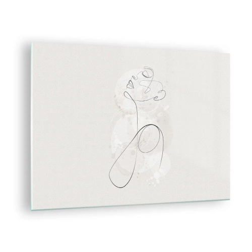 Obraz na skle - Abstraktní portrét v odstínech bílé - 70x50cm - Spirála krásy - Moderní nástěnná dekorace do obývacího pokoje a ložnice ARTTOR