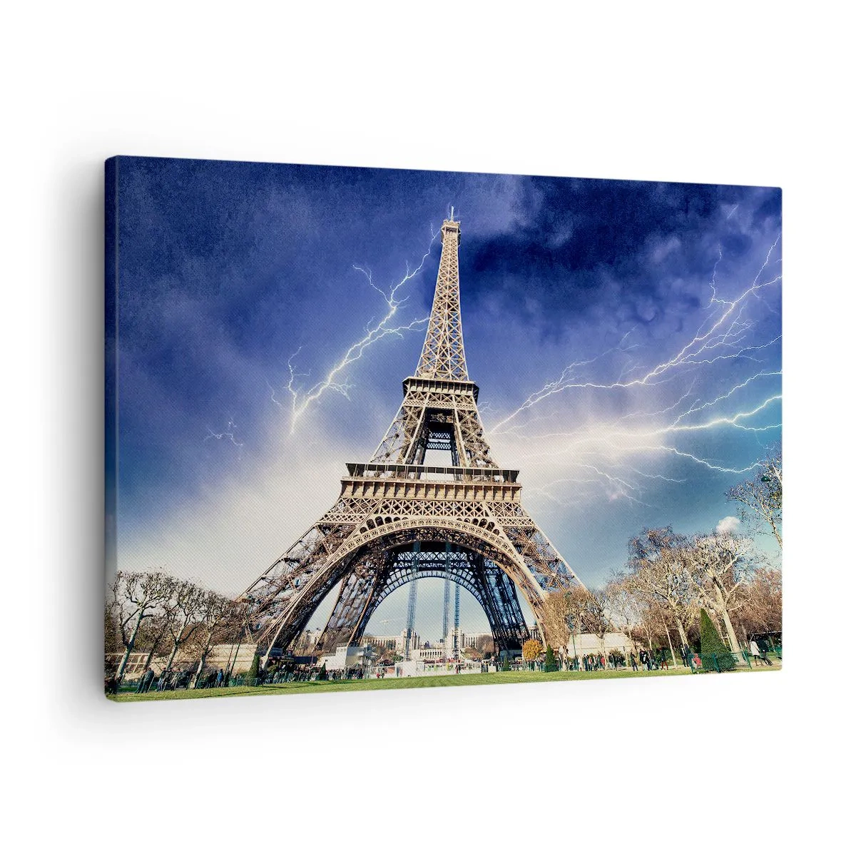 Obraz na plátně - Eiffelova věž s bouřlivou oblohou a blesky v pozadí - 70x50cm - Vládkyně bouří - Moderní nástěnná dekorace do obývacího pokoje a ložnice ARTTOR