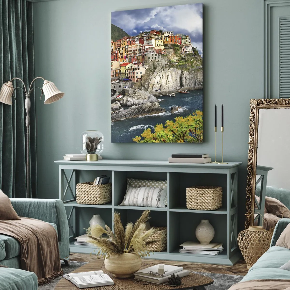 Obraz na plátně - Hromádka přitulená ke skalám - 50x70 cm