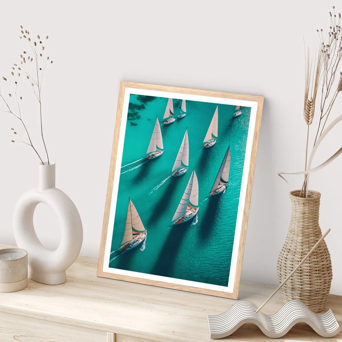 Plakát v rámu světlý dub - Zápasení s větrem - 61x91 cm