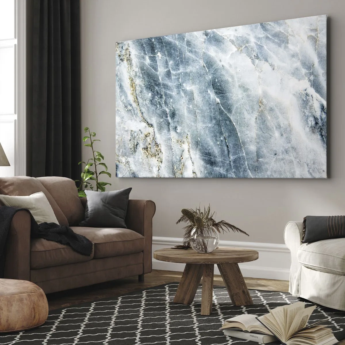Obraz na plátně - Mramorová textura v odstínech modré a bílé - 70x50cm - Ledový svět - Moderní nástěnná dekorace do obývacího pokoje a ložnice ARTTOR