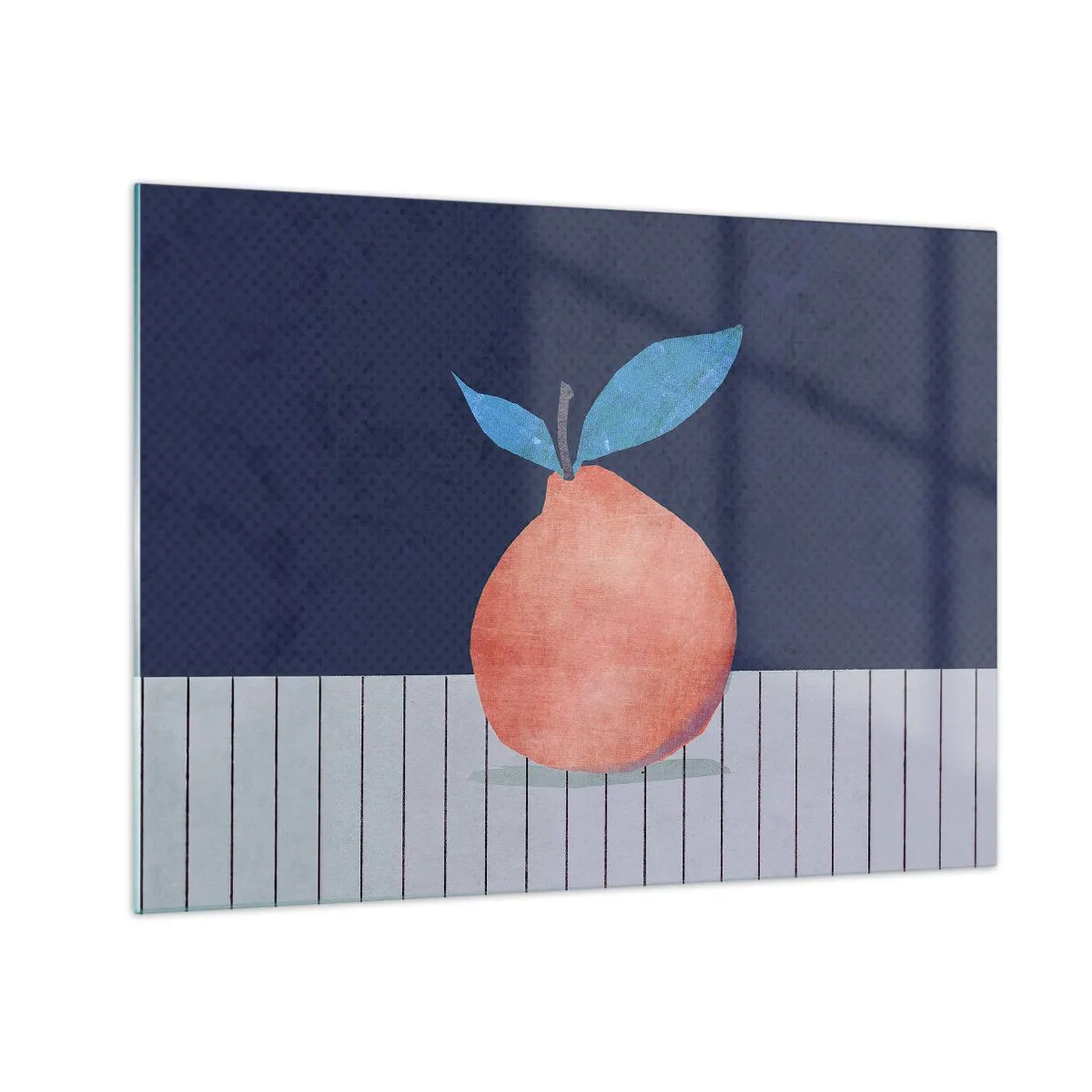 Obraz na skle - Ovoce s abstraktní formou proti geometrické kompozici - 70x50cm - Konvexita a rovina - Moderní nástěnná dekorace do obývacího pokoje a ložnice ARTTOR