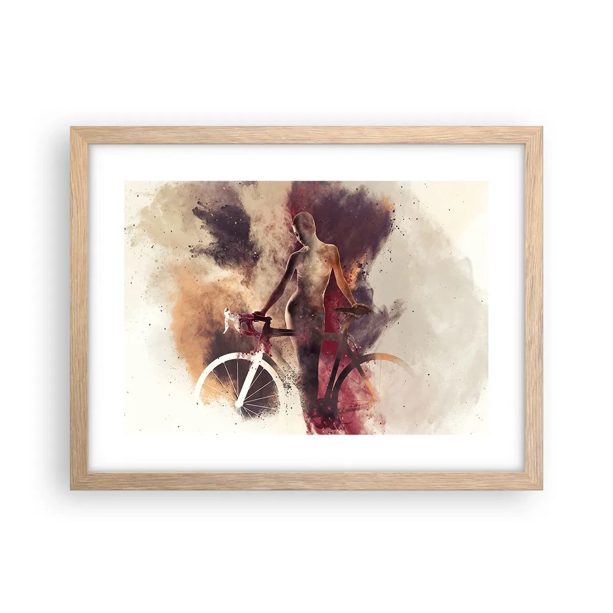 Plakát v rámu světlý dub - Cyklistická duše v mramorových tvarech - 40x30 cm