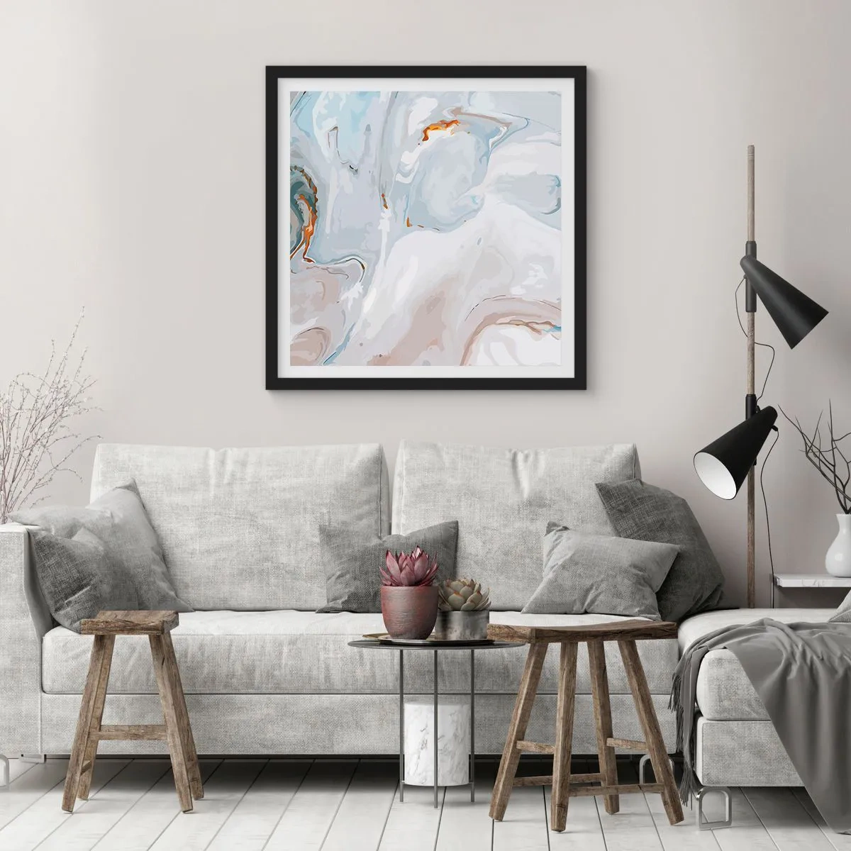 Plakát v černém rámu - Povznesená bílá - 40x40 cm