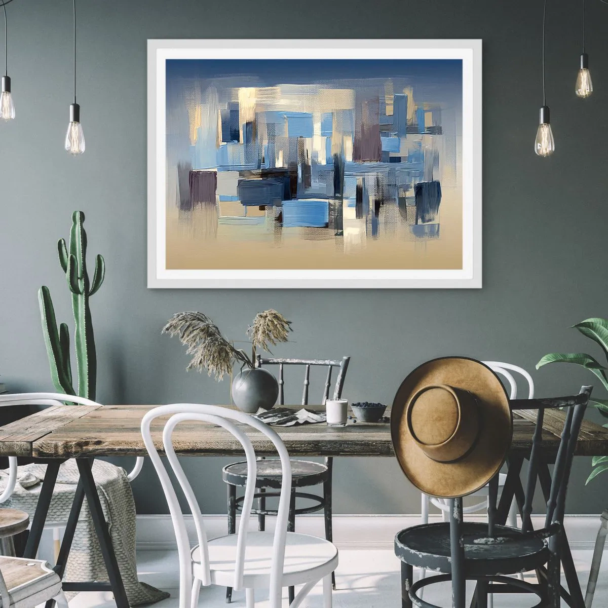 Plakát v bílém rámu - Modrá konstrukce - 70x50 cm