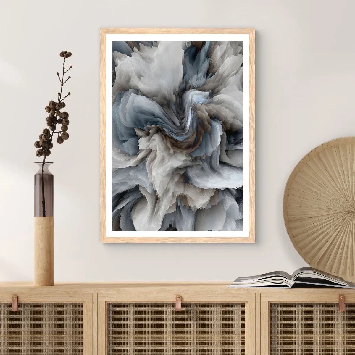 Plakát v rámu světlý dub - Kámen a květ - 50x70 cm