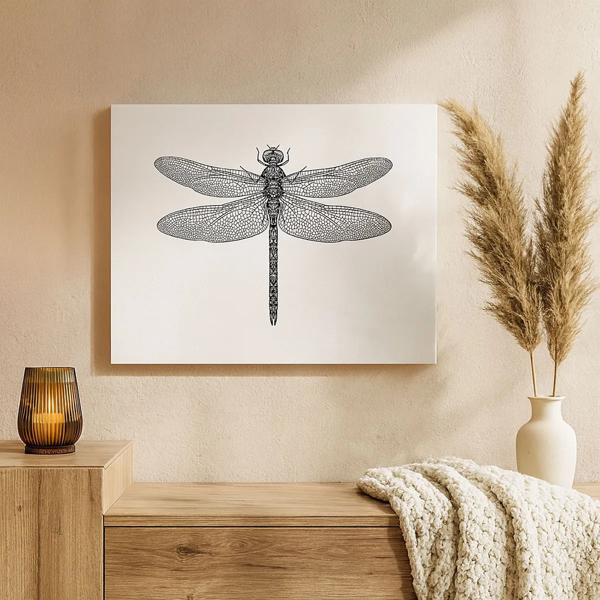 Obraz na plátně - Černobílá kresba vážky na bílém pozadí v minimalistickém stylu - 70x50cm - Přesnost přírody - Moderní nástěnná dekorace do obývacího pokoje a ložnice ARTTOR