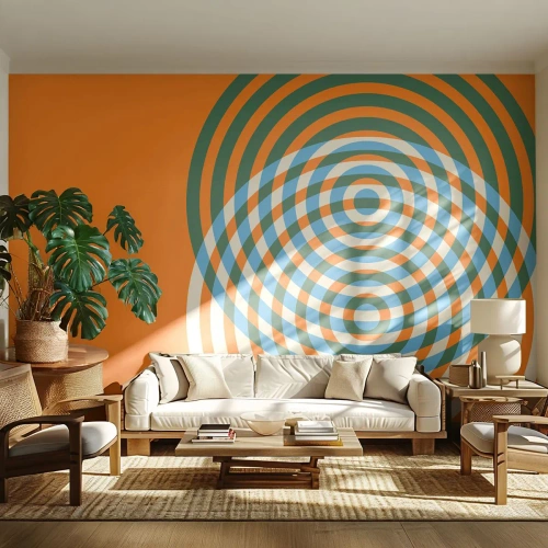 Fototapeta Standard Eco - Geometrické soustředné kruhy na oranžovém pozadí - 100x70cm - Abstraktní kruhová variace - Moderní nástěnná dekorace do obývacího pokoje a ložnice ARTTOR