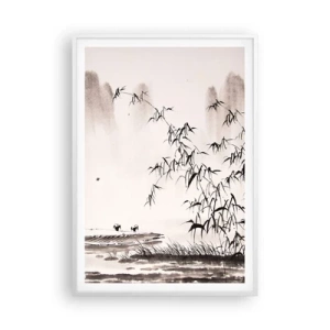 Plakát v bílém rámu - Klid rýžových polí - 70x100 cm