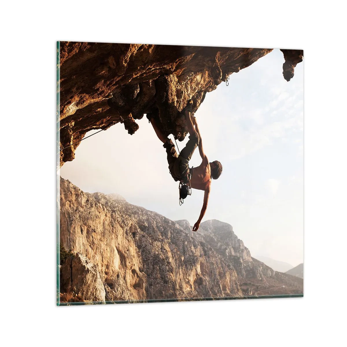 Obraz na skle - Svět smrsknutý v ruce na sesuvu balvanu - 40x40 cm