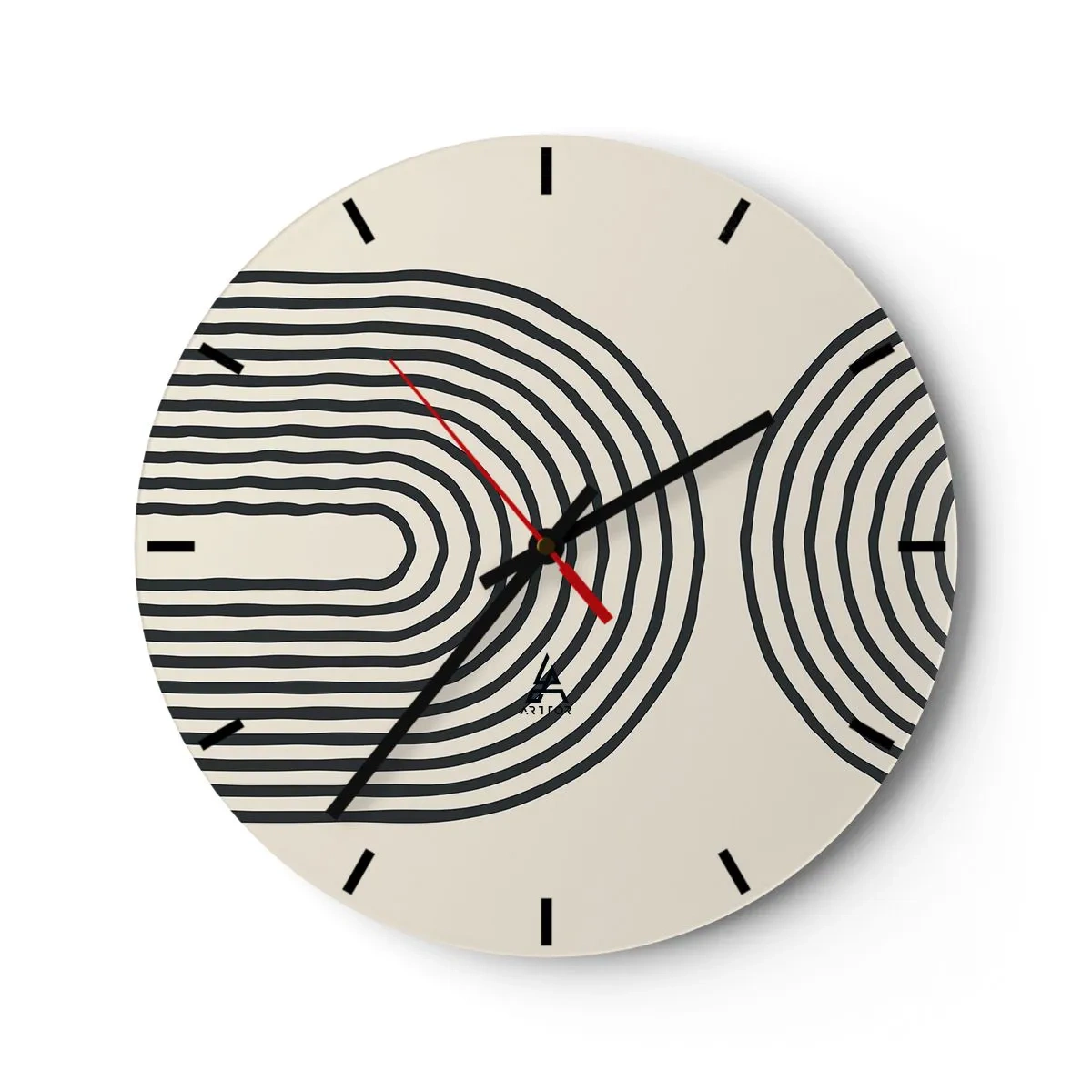 Nástěnné hodiny - Geometrické čáry ve formě soustředných vln na béžovém pozadí - 30x30cm - Již brzy… - Moderní nástěnná dekorace do obývacího pokoje, kuchyně a ložnice ARTTOR
