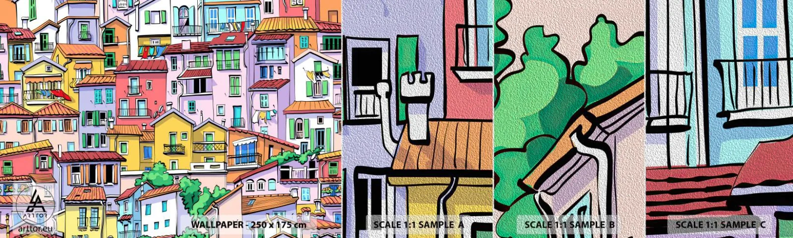 Vzor Fototapety Premium Sand - Veselé město - Město, Nájemní domy, Domy - 100x30 cm