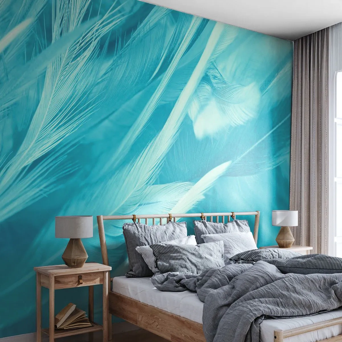 Fototapeta Premium Canvas - Utonout v chmýří - Ptačí pírko, Pták, Grafika - 350x256 cm