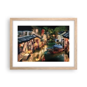 Plakát v rámu světlý dub - Večer na čínské ulici - 40x30 cm