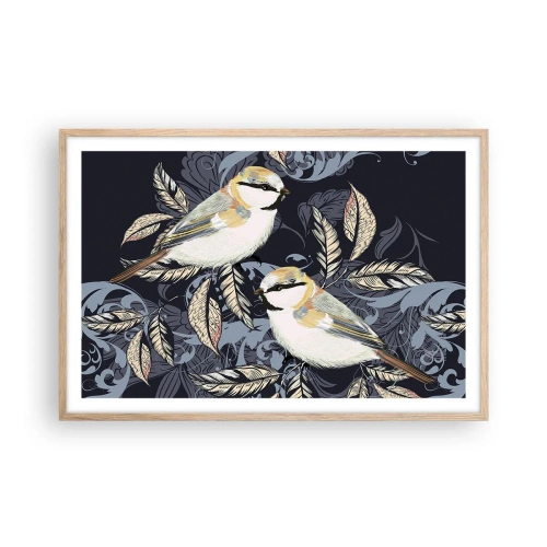 Plakát v rámu světlý dub - Žlutomodrá píseň - 91x61 cm